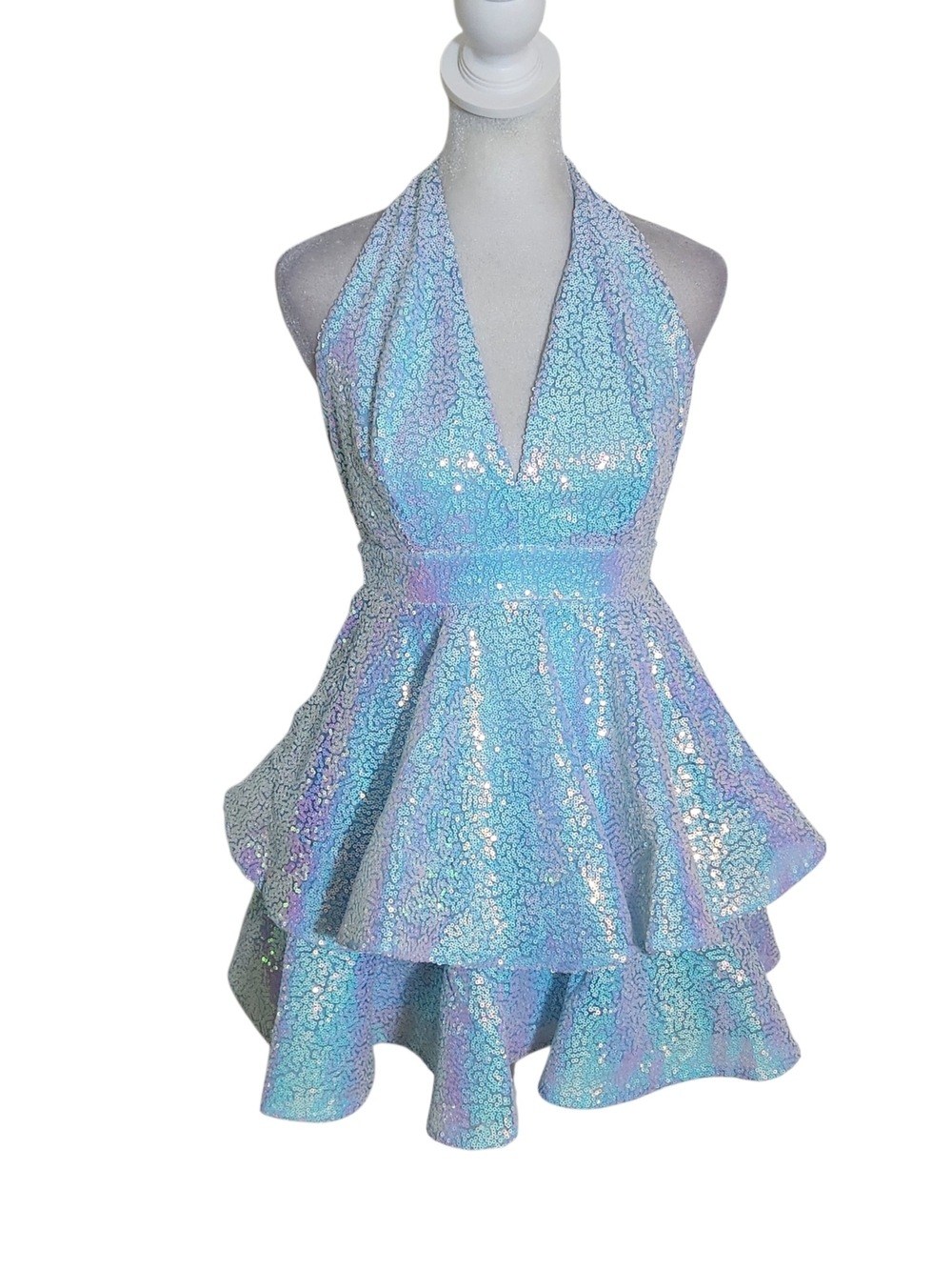 Symphony Blue Iridescent Sequin Cocktail Party Dress Size Small NWT Flaw